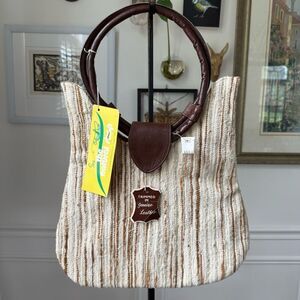 NWT NOS Vintage Sears Natural Shop Textile Leather Purse Neutrals